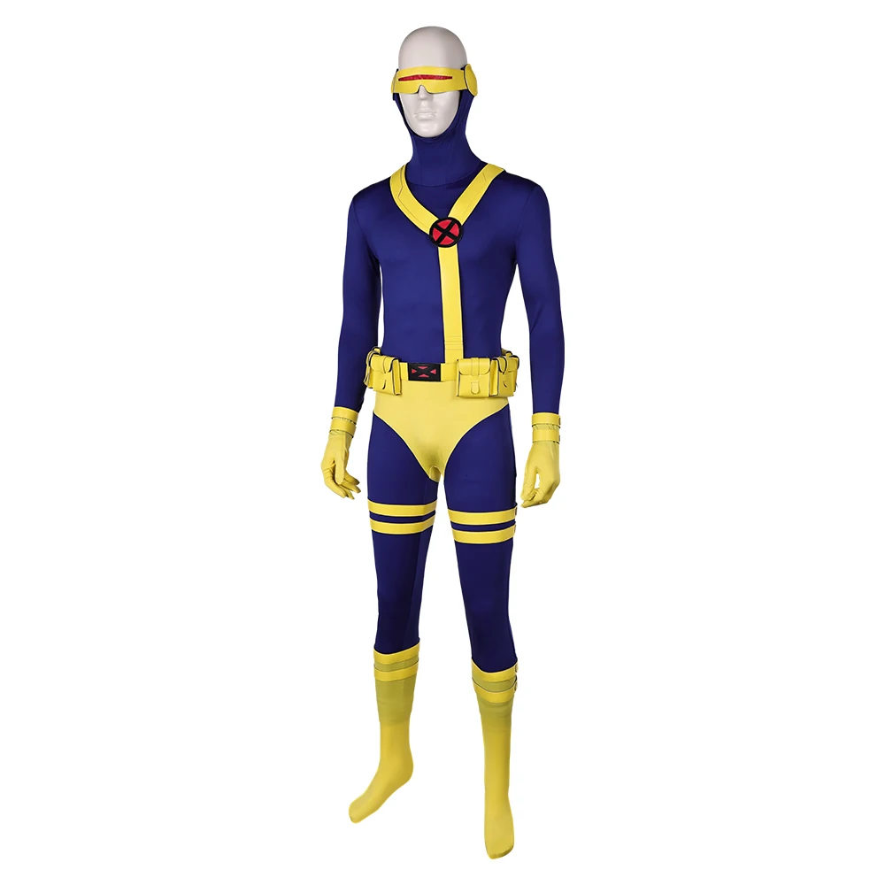 Scott Summers fantasia de cosplay masculina, super vilão Fantasia, macacão adulto disfarçado, terno Zentai, traje de Halloween, X 97