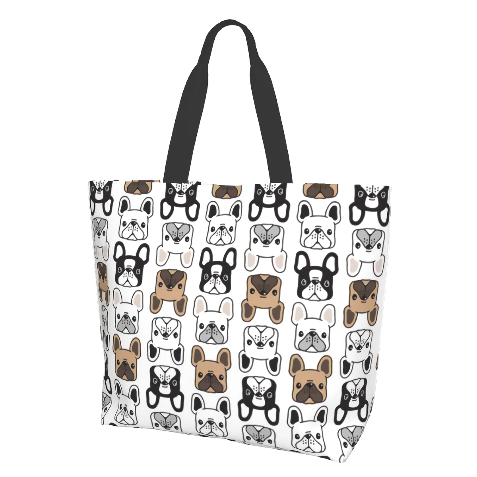 French Bulldog Extra Large Grocery Bag Cartoon Portraits Puppy Pet Reusable Tote Bag Shopping Travel Storage Shoulder Bag