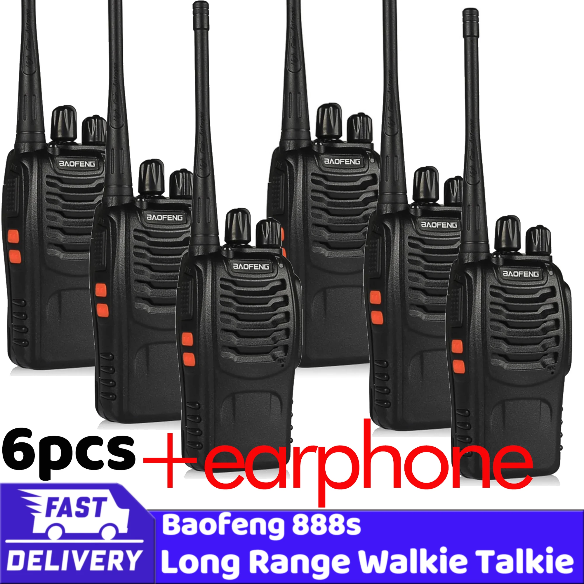 MERODITH-Professional Walkie Talkie, rádio em dois sentidos, longo alcance, conjunto sem fio, comunicador UHF, 400-470MHz, rádio 16CH, 888S, 6Pcs