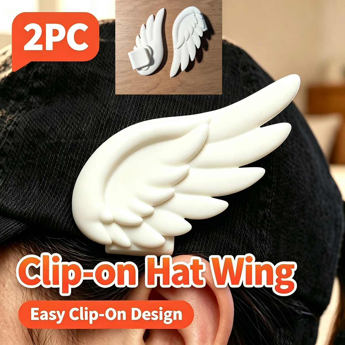 2-Pack Angel Wing Hat Decoration Clips, Cute 3D Feather Wing Hair Clips, Outdoor Baseball Cap DIY Accessory Clips