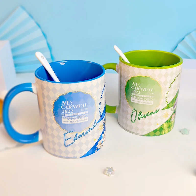 كوب قهوة من السيراميك مع غطاء ملعقة ، كوب ماء لعبة تأثيري ، أنيمي جديد ، نو: كرنفال ، إدموند ، شفرة أوليفين ، إيدن ، هدية كرتون