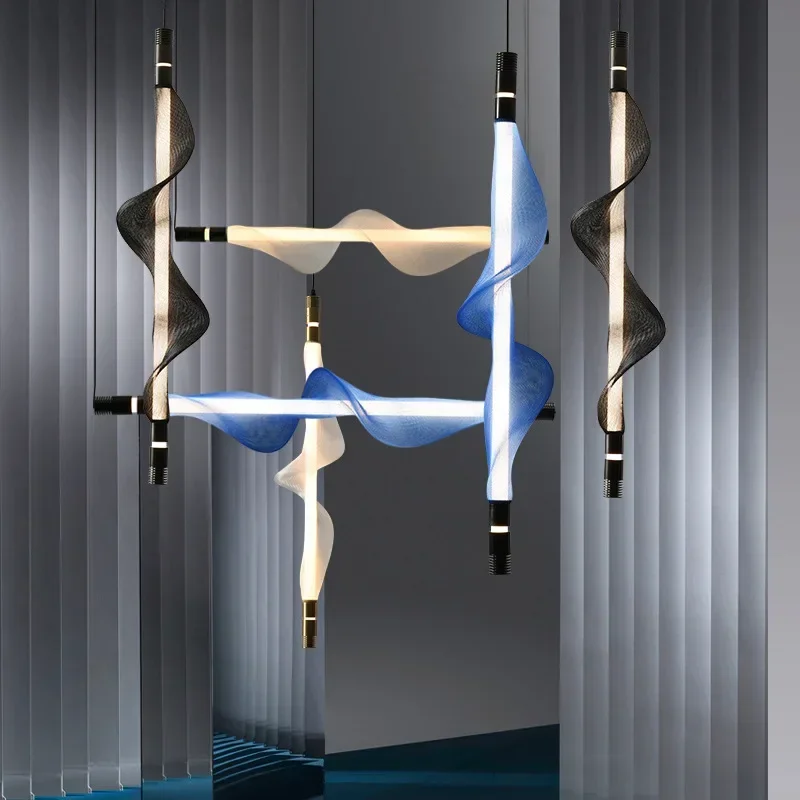 Italian Vertical Designer Creative Linear Art Lamp Horizontal Hanging Lamp Ceiling Suspension Chandelier for Dining Room Kitchen