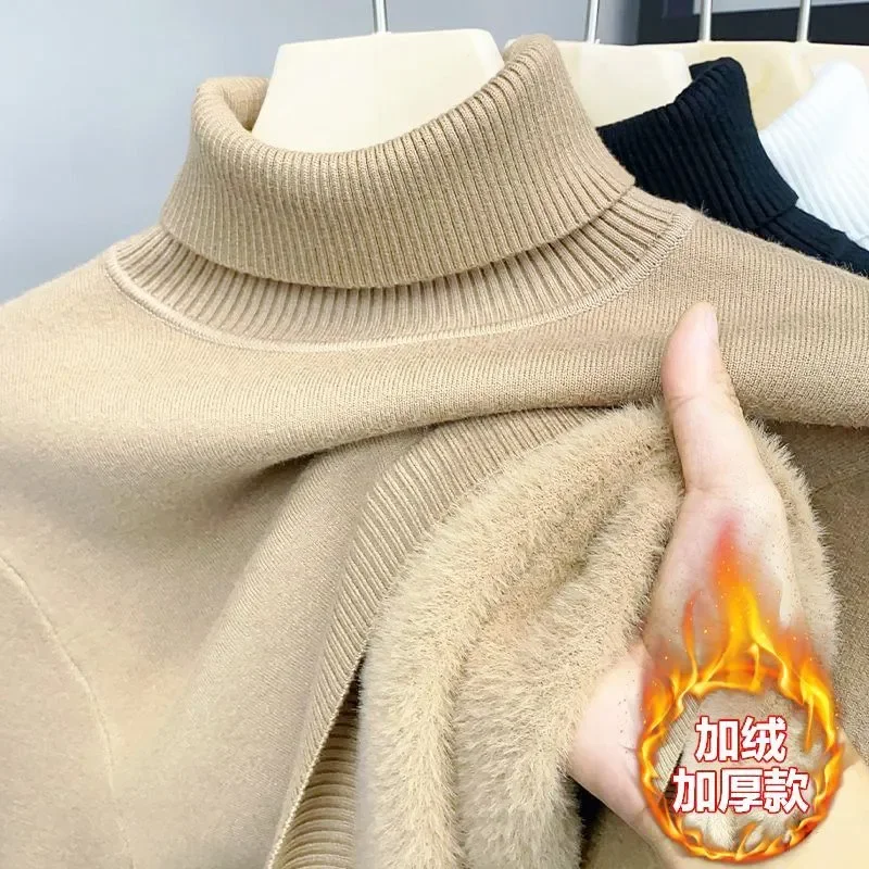 

Thick Velvet and Warm All-in-one Velvet Turtleneck Soft Sweater Men's Slim Solid Color Pullover Sweater Base Layer