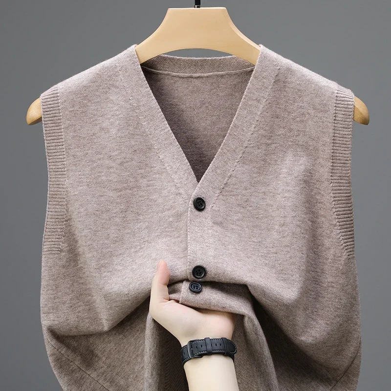 Однобортный пуловер, осенние жилеты без рукавов, мужской рабочий свитер, вязаный мужской жилет, джемпер, пуловеры Roupas Masculinas