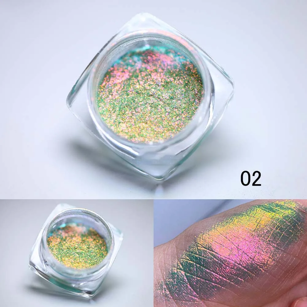 6 Farben Aurora Chamäleon Pulver Nagel Glitter Regenbogen holo graphisch schillernden Pigment Staub DIY Make-up Nagel Lidschatten Neon Pulver