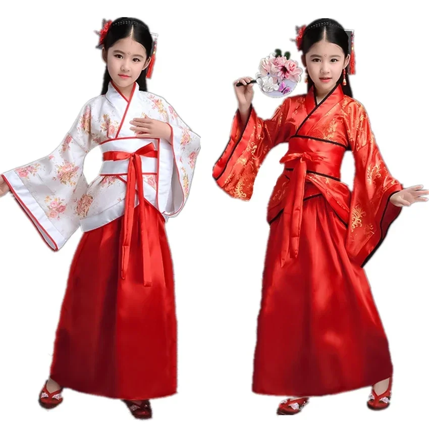 100-170CM Traditional Chinese Dress for Women Phoenix Party Embroidery Hanfu Cheongsam Dance New Year Costumes for Girl 10Colors