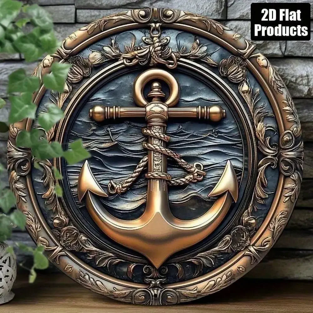 CIFbuy Vintage Anchor Nautical Aluminum Sign 8x8 Inch Round Metal Plaque Decor for Home Indoor Porch