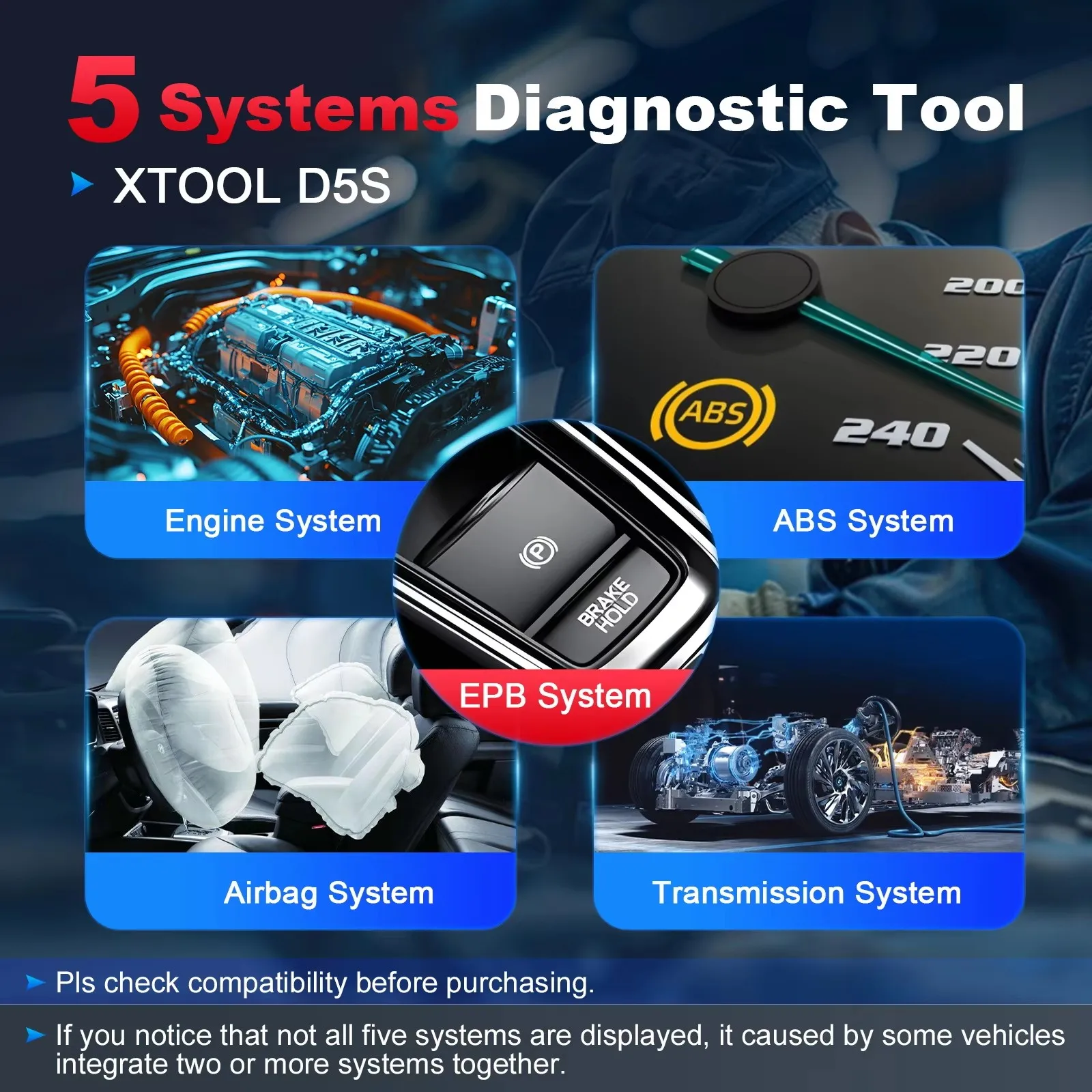 XTOOL D5S Auto OBD2 Scanner Getriebe ABS EPB Airbag Motor 5-System Auto-Diagnosegerät FCA CAN FD OBD OBDII Scanner Lebenslange Kostenlose Updates 16+ Reset-Funktionen Verbessertes D5 Code-Lesegerät – Bild 4