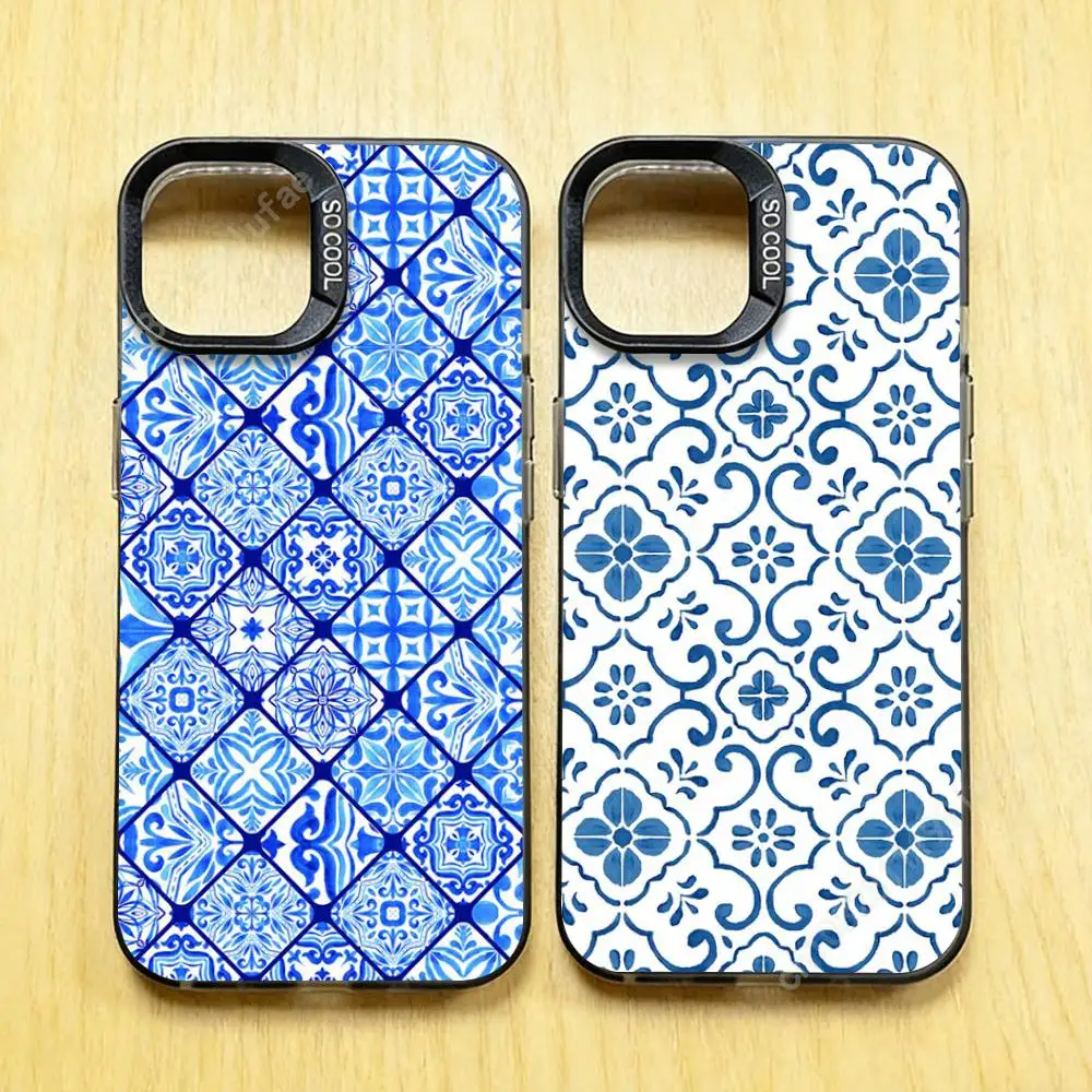 

Portuguese Glazed Tiles Pattern Phone Case for iPhone 17 16 15 Max Mini 14 13 Pro Plus 12 11 X XS Air IMD Cover