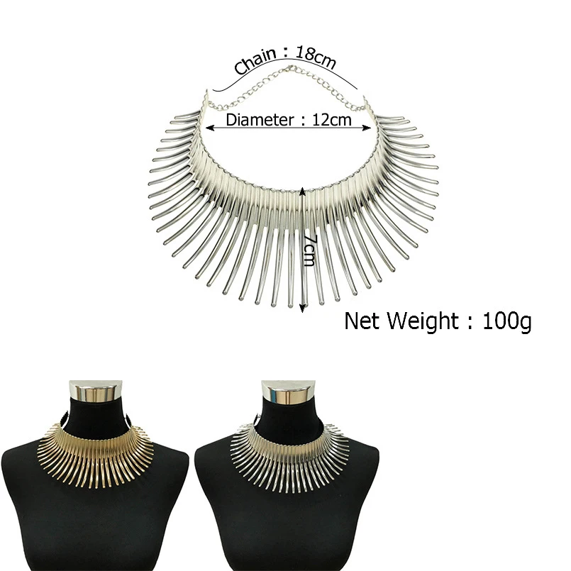A2658F Perfect ★◀◁Women's Big African Necklace Indian Style Bending Alloy Big Thorn Statement Collar Choker Gold