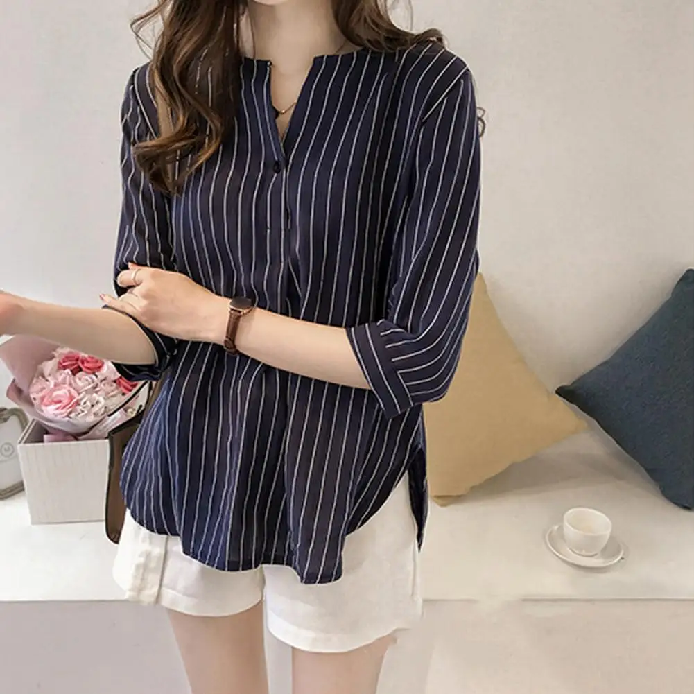 Stylish Women Shirt Comfortable Button Design Polyester Office Lady Working  Shirt Top  Women Blouse Match Pants