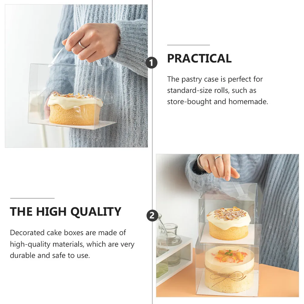 10Pcs Clear Cake Box Transparent Plastic Baking Case for Birthday Wedding Anniversary Dessert Packaging Clear Packing Box