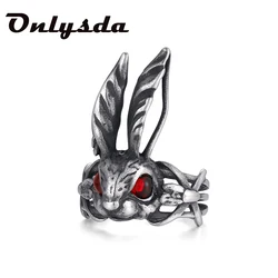 Fantasy Fairy Tale Red Eyes Bunny Ring Big Ears Rabbit Women Anel Retro Silver Color Men Fashion Jewelry Couple Gift V189