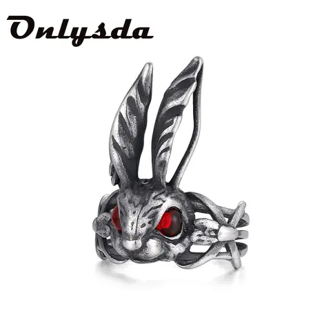 Fantasy Fairy Tale Red Eyes Bunny Ring Big Ears Rabbit Women Anel Retro Silver Color Men Fashion Jewelry Couple Gift V189