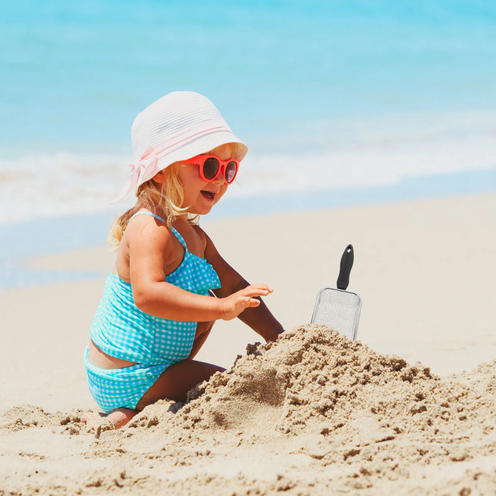 

2pcs Beach Filter Shovel Set 28X28mm Mesh Sand Sifting Seashell Digging Stainless Steel Portable Play Tool Beach Toys