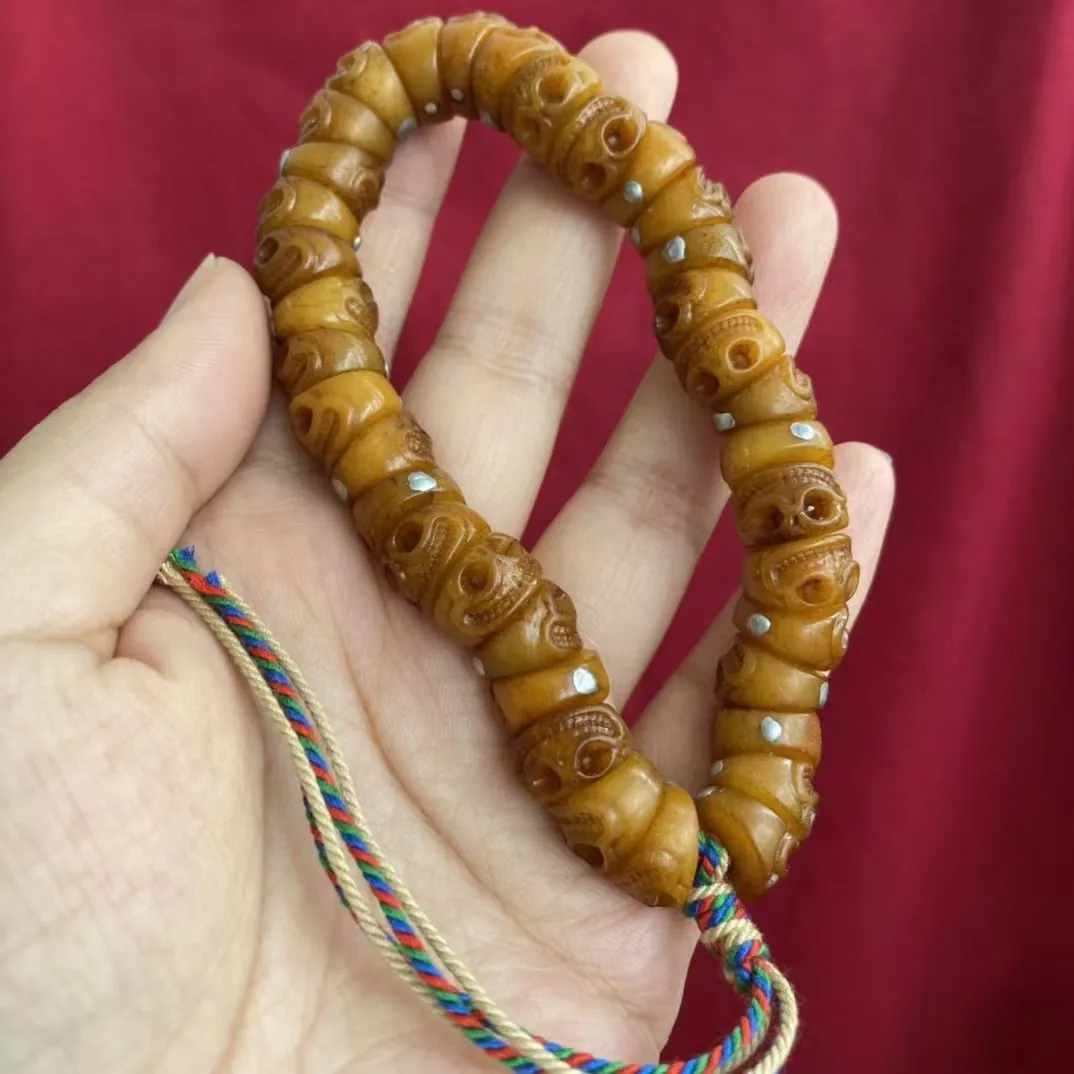 Antique Tibetan style Reflux Old Spirit Bone Camel Bone Carving Adai Inlaid Large Intestine DIY Jewelry Accessories Bracelet