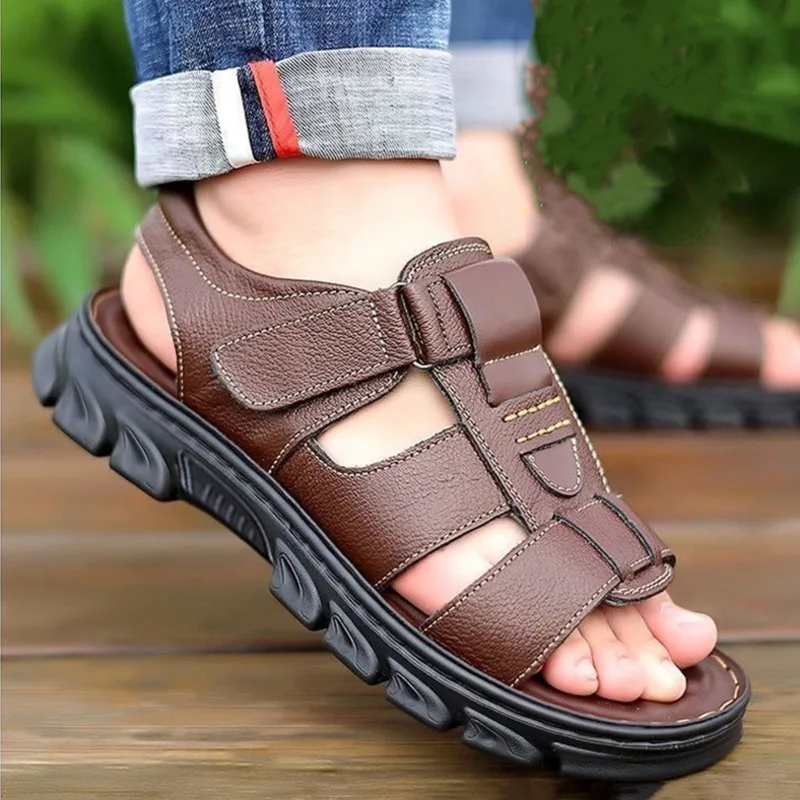 

Men Genuine Leather Sandals Male Summer Outdoor Casual Cow Beach Shoes Men's Slippers Zapatos Hombre Chaussure Sandalias 2023
