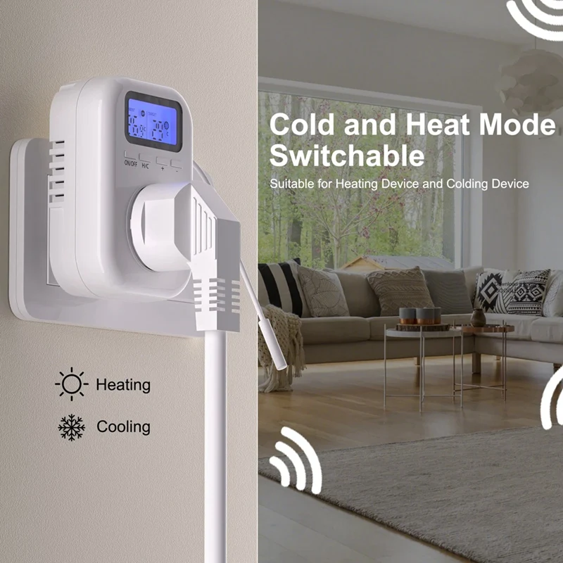 Enchufe controlador de temperatura de 220V con Sensor, enchufe de termostato Digital para invernaderos enchufe europeo plástico blanco 1 Uds