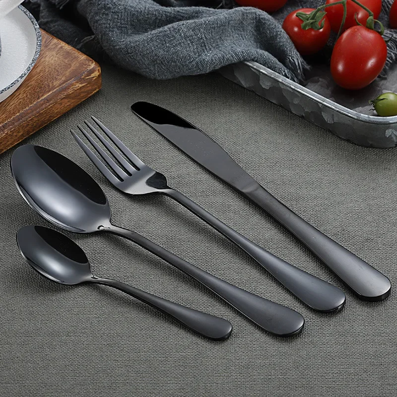 Stainless Steel Tableware Set, Titanium-plated Black Four-piece Tableware, Steak Knife and Fork LS-JD1010-BLACK