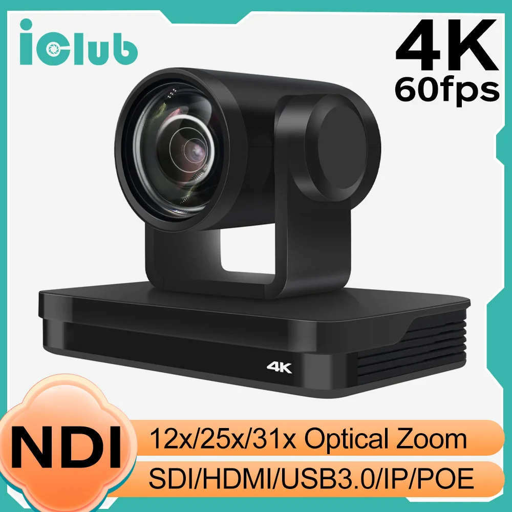 12/25/31X Optical Zoom 4K60 NDI Camera SDI & HDMi & USB Video PTZ Network IP Live Streaming for Broadcast Conference Churches