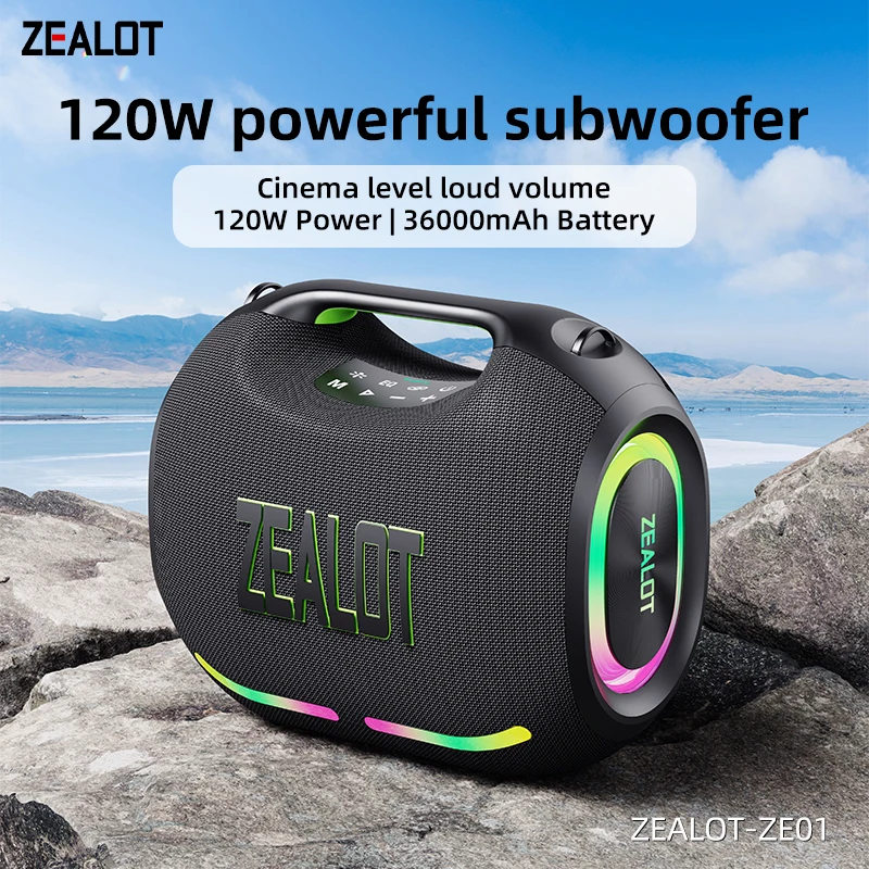 ZEALOT-ZE01 120W Big Power Portable Bluetooth Speaker Wireless TWS Subwoofer Bluetooth Speaker Waterproof Mobile HIFI Quality