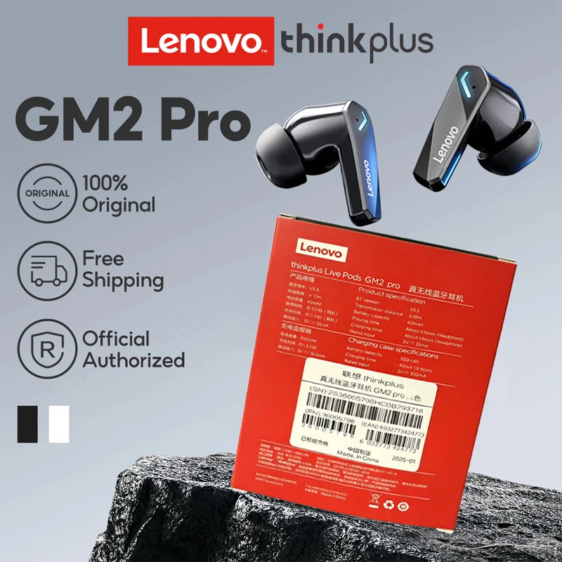 Auriculares Inalámbricos Lenovo GM2 Pro, Auriculares Bluetooth Táctiles para Juegos, Reducción de Ruido, Música Estéreo HiFi, Auriculares Deportivos, Nuevos