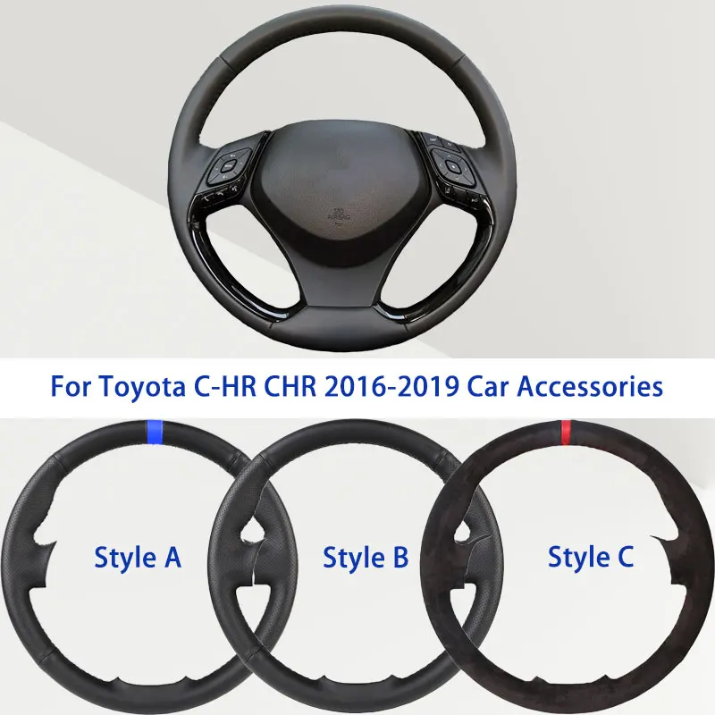 

OEM Black Microfiber Synthetic Leather Car Steering Wheel Cover For Toyota C-HR CHR 2016-2019 Soft Damping Automotive Grip