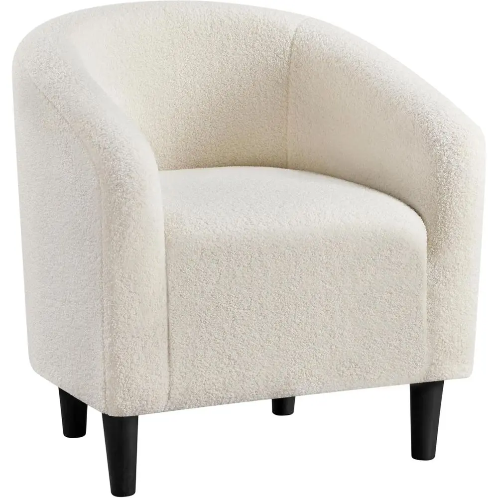 Sherpa Accent Chairs, Compact urry Barrel Chairs with a Curved Silhouette or Small Spaces, Living Room, Bedroom, Ivory