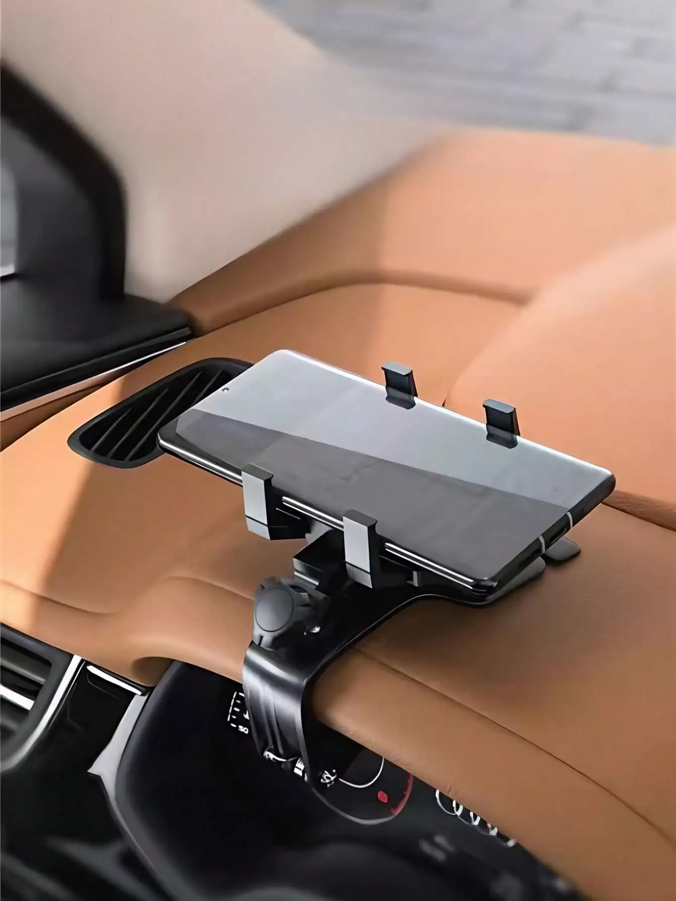 Universal 360° Dashboard Phone Holder - Built-in Hidden Parking Permit Slot, Fits 3-7 inch (60-100mm) Phones