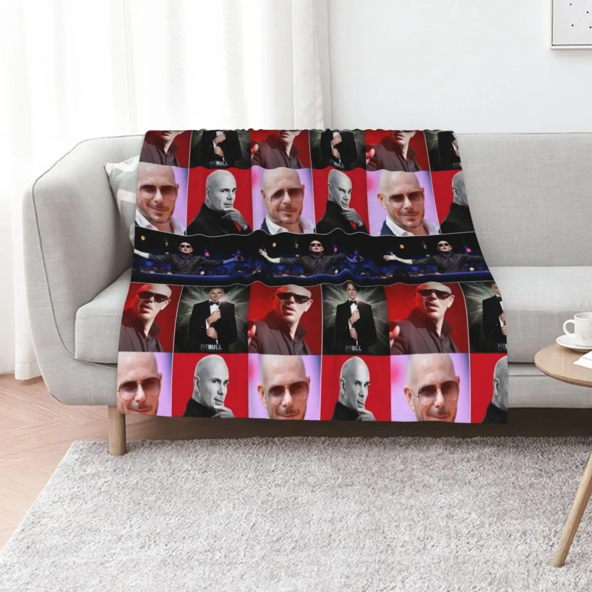 Pitbull American rapper Aesthetics Photos Compilation Collage - 1 Throw Blanket Cute Plaid Decoratives for sofa Plaid Blankets