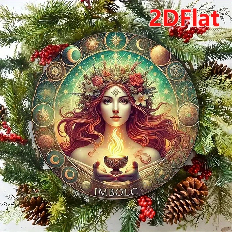 2D Flat - A 2D Decorative Hanging Painting Related to 'IMBOLC' (7.87X7.87 inch), a Round Metal Sign Suitable for Homes, Bars, Or