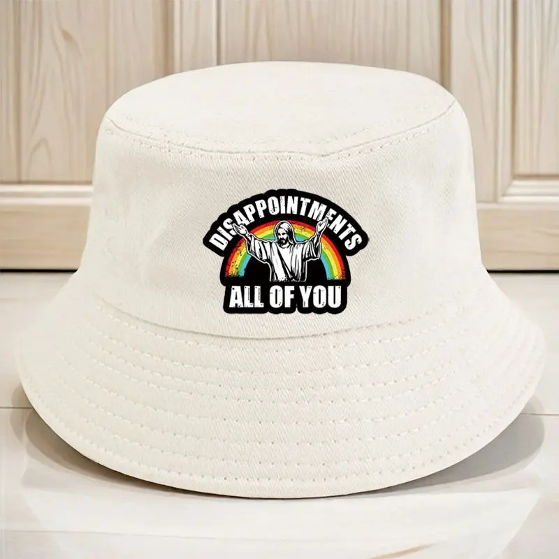 Jesus and Rainbow Pattern Fisherman's Hat Available in Multiple Colors for Men and Women, Casual, Fashionable, Humorous Clothing