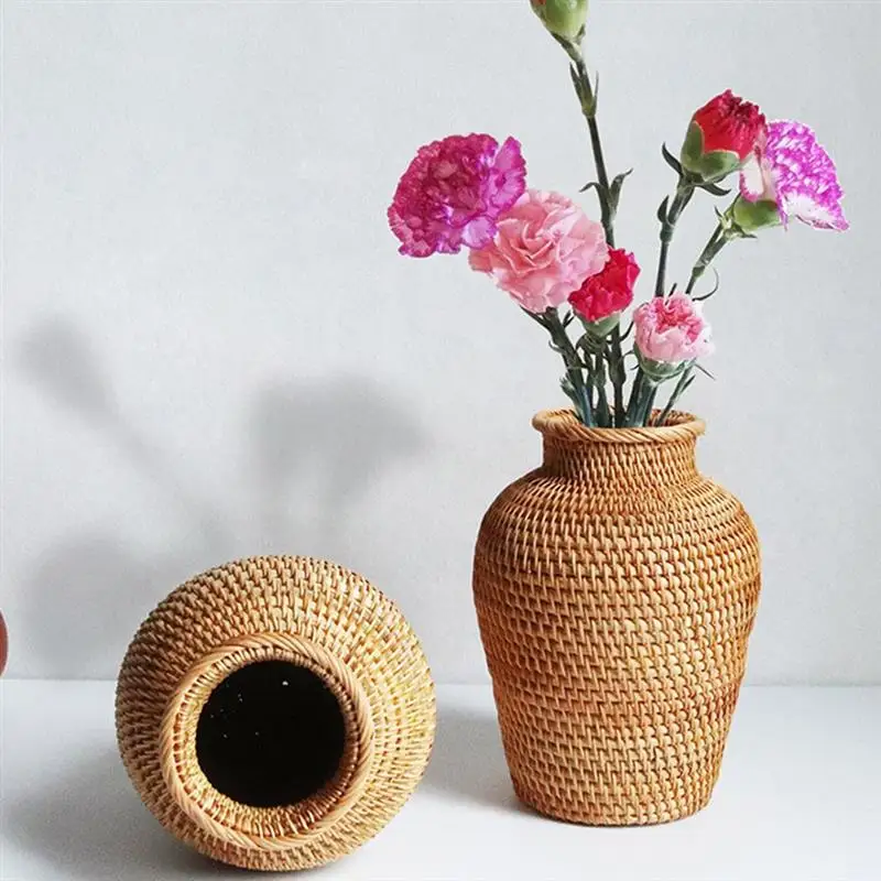 Rattan Vase Wicker Vases Flower Arrangement Flower Pot Ornament Fashions Tablet Flowerpot Basket Vase Flowers Holder