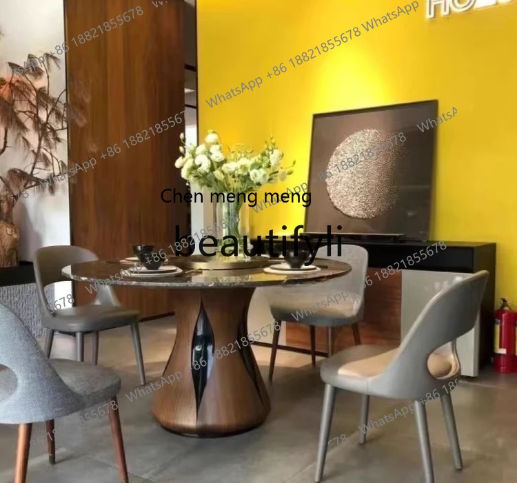 X Solid Wood Dining Table Minimalist Marble Top Round Table Large Flat Surface Round Dining
