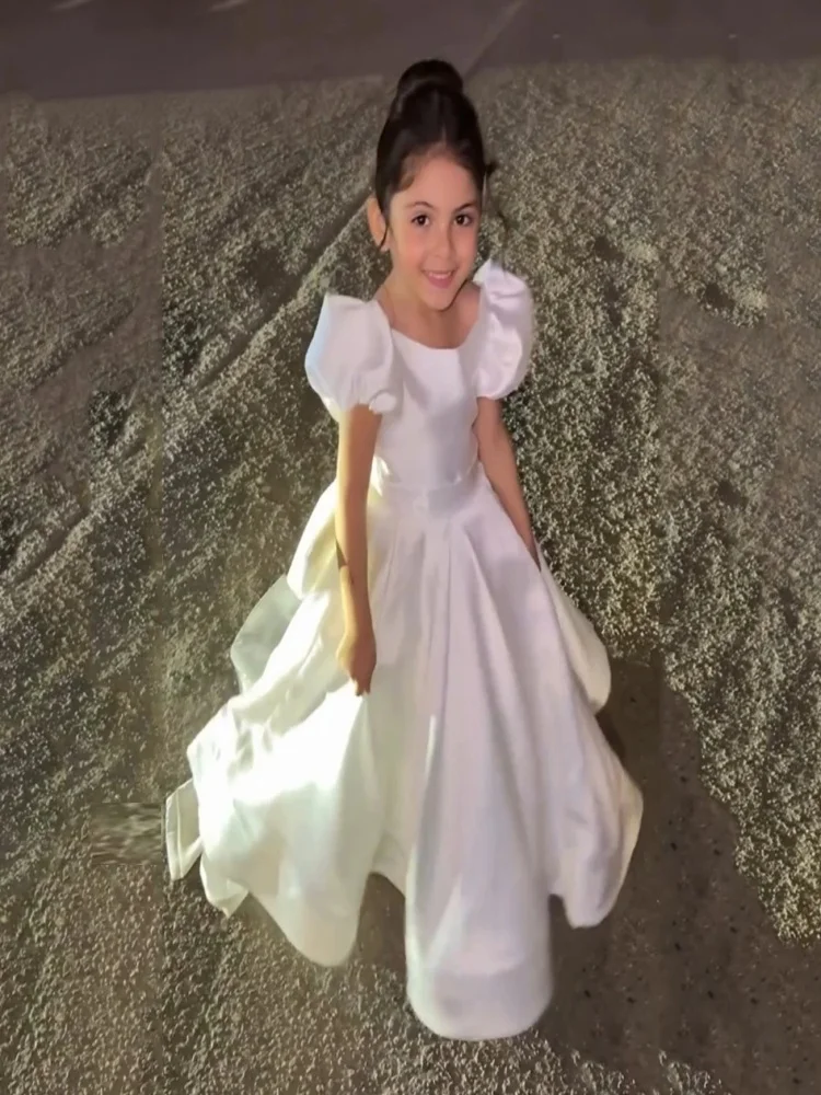 Custom light luxury dress women wedding guest gown girls wedding gown birthday party gown pageant runway puff sleeve satin gown