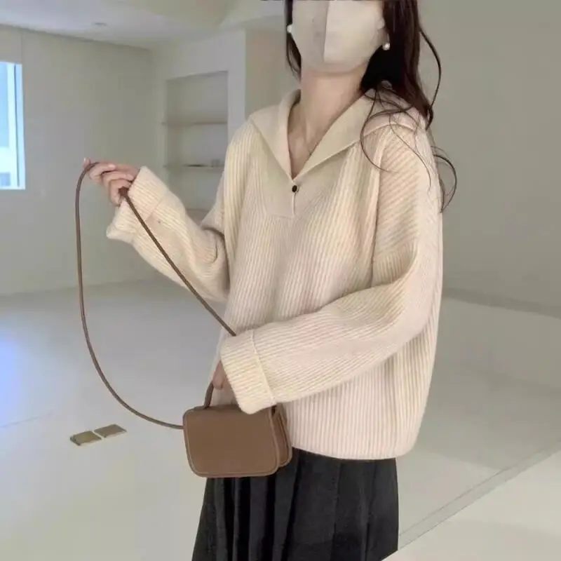 여성 가을 겨울 세일러 칼라 패션 스웨터 루즈핏 부드럽고 따뜻한 니트웨어