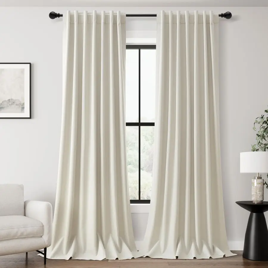 

Blackout Linen Curtains 96 Inches Long for Living Room 2 Panel Set Back Tab Neutral Elegant Cotton Textured Boho Farmhouse Livin