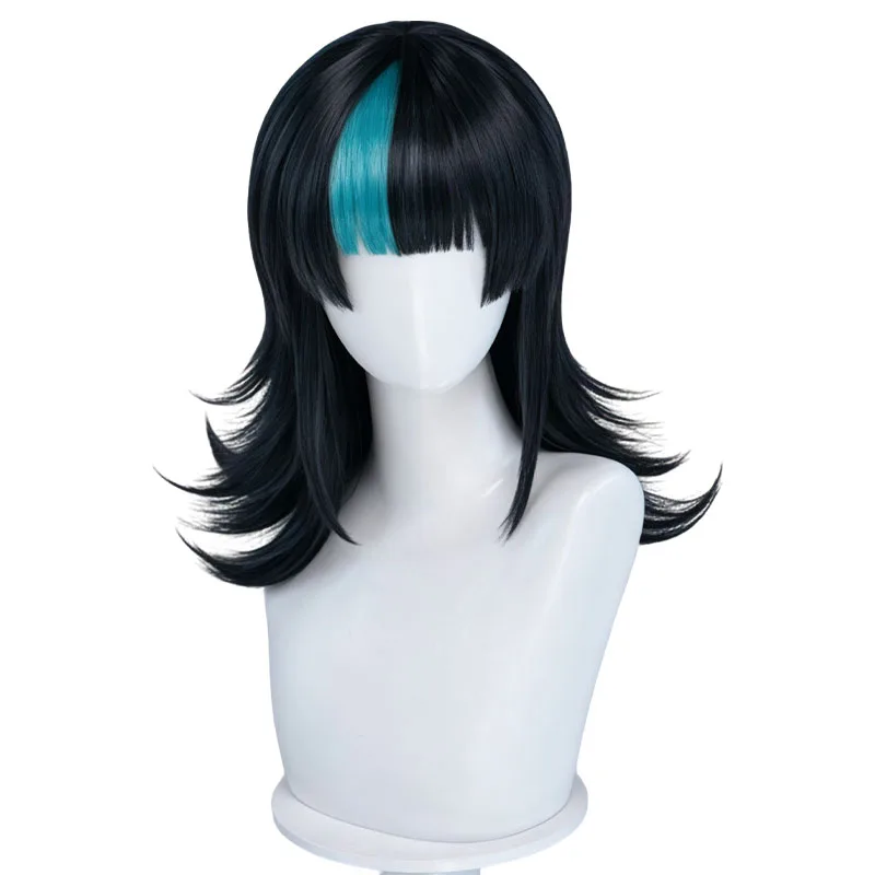 Anime Kirara Hoshi Cosplay Wig Black Blue Short Synthetic Hair Neck collar lip stud For Women Men Halloween Costume Party Props