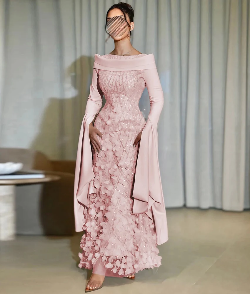 

Роскошное вечернее платье трапециевидной формы из органзы с блестками и бисером, кристаллами и 3D цветами, нежные платья для выпускного вечера с длинными рукавами и круглым вырезом по индивидуальному заказу