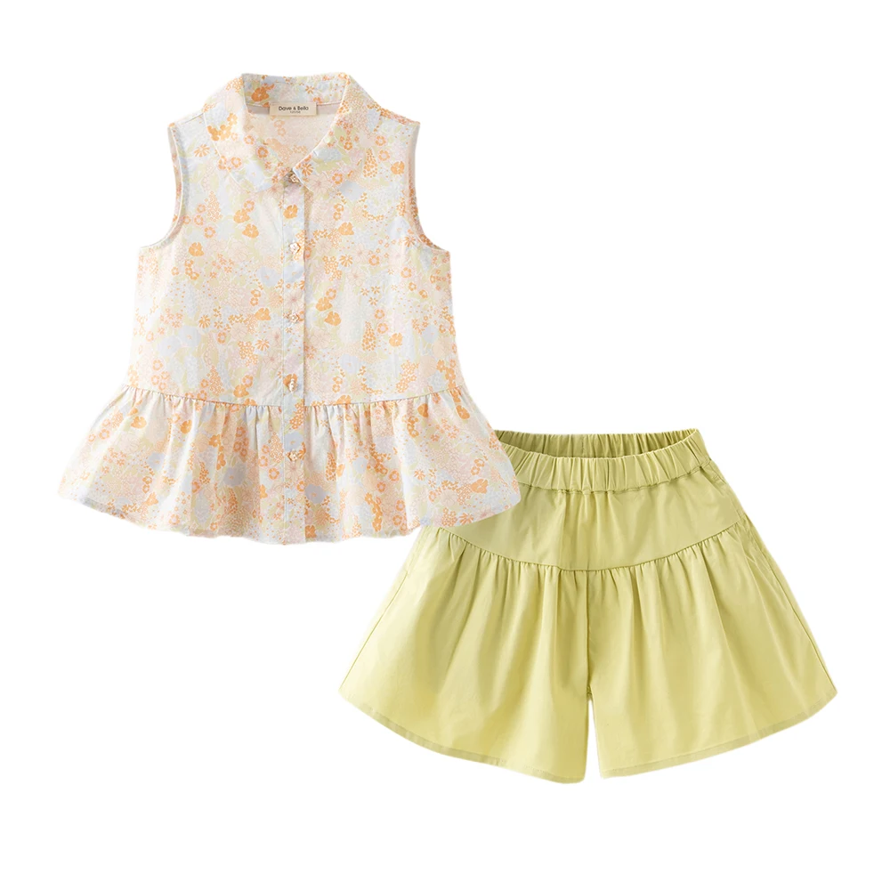 Dave Bella Girls Summer 2PCS Set Sleeveless Shirt Shorts Suits 7-13 Years Childern Printed Tops Trouser Clothing Sets DK2262149 image 3