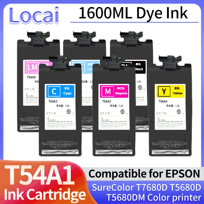 

Совместимый картридж 1600 мл 1,6 л T54A1 T54A6 для принтера EPSON SureColor T7680D T5680D T5680DM, пакет чернил с одноразовым чипом