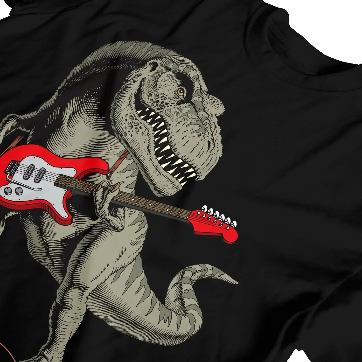 

Funny Dinosaur T-rex Playing Guitar T-Shirt 100% Cotton O-Neck Summer Short Sleeve Casual Mens T-shirt Size S-3XL