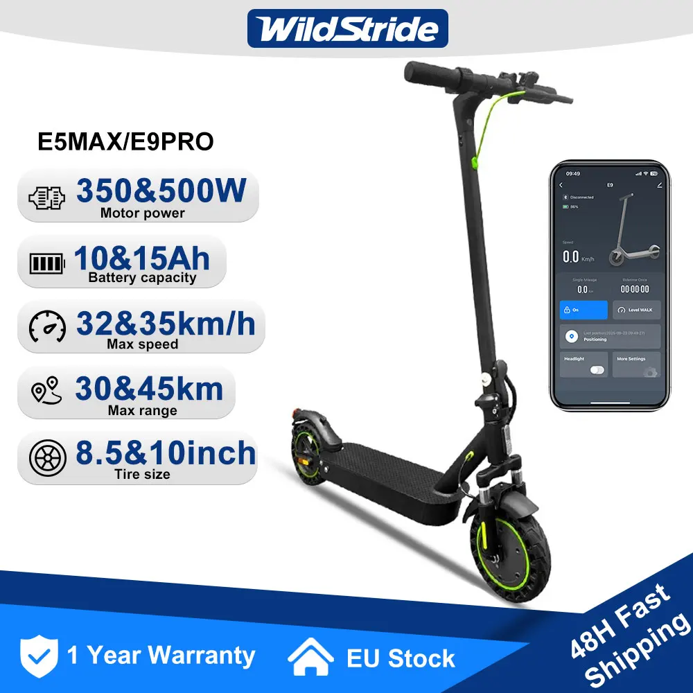 Trottinette électrique Wildstride, moteur puissant 350W/500W, 30 & 45 km d'autonomie, batterie 15Ah, pneus de 10 pouces, vitesse 35 km/h, pliable, application intelligente, trottinette électrique pour