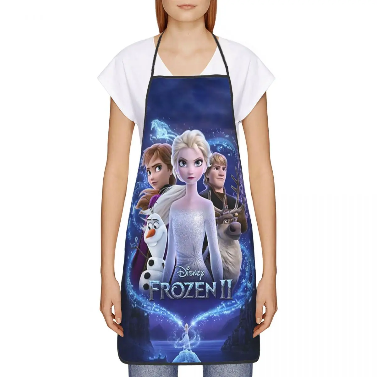 Custom Frozen Elsa Anna Apron for Women Men Unisex Bib Animated Movie Cooking Kitchen Tablier Cuisine Chef Gardening