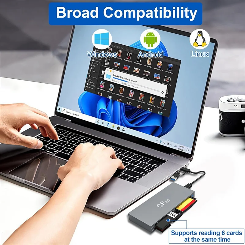 B63B-قراءة متزامنة USB C لـ Cfast 2.0 6 في 1 قارئ بطاقات لبطاقات الذاكرة Cfast/CF MS/SD TF/XD