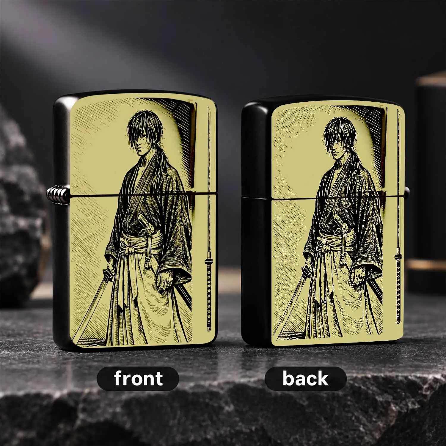 Vintage Ukiyo-E Style Samurai Ronin Pattern Lighter, Portable Practical Accessory For Daily Use Outdoor Activity Home Decorgifting, Unique Stylish Carry-On Tool Suitable For All Scenarios   A Humorous And Interesting Lighter