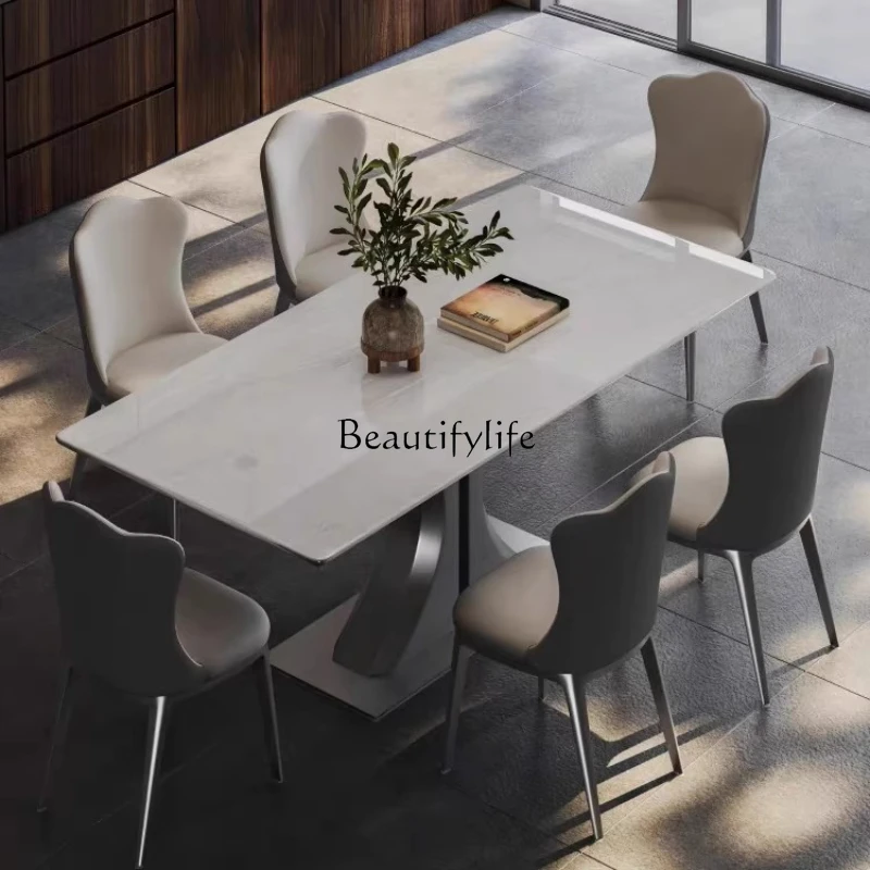 

Imported Luxury Stone Dining Table Rectangular Household Light Luxury High-End Marble Dining Table