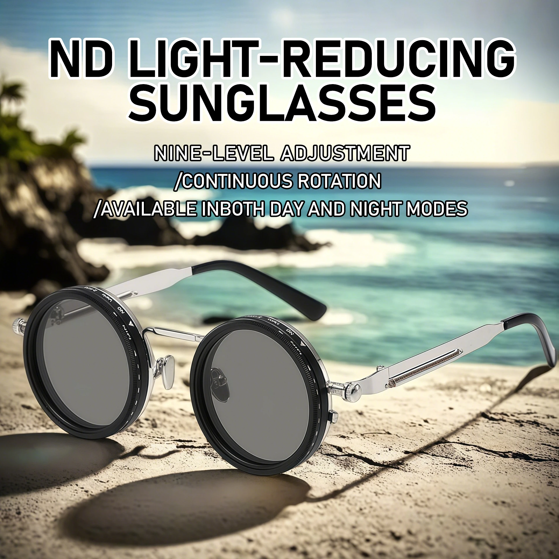 

ND9 Adjustable Dimming Sunglasses Men Polarized Punk Round Sun Glasses Steampunk Retro Eyewear Unisex Fishing Outdoor Sport
