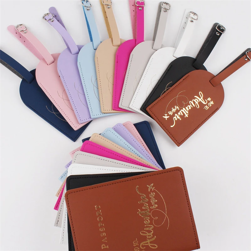 2PCS/Set Aircraft Passport Cover Luggage Tag With Name ID Card Anti-lost PU Leather Wallet Travel Accessories