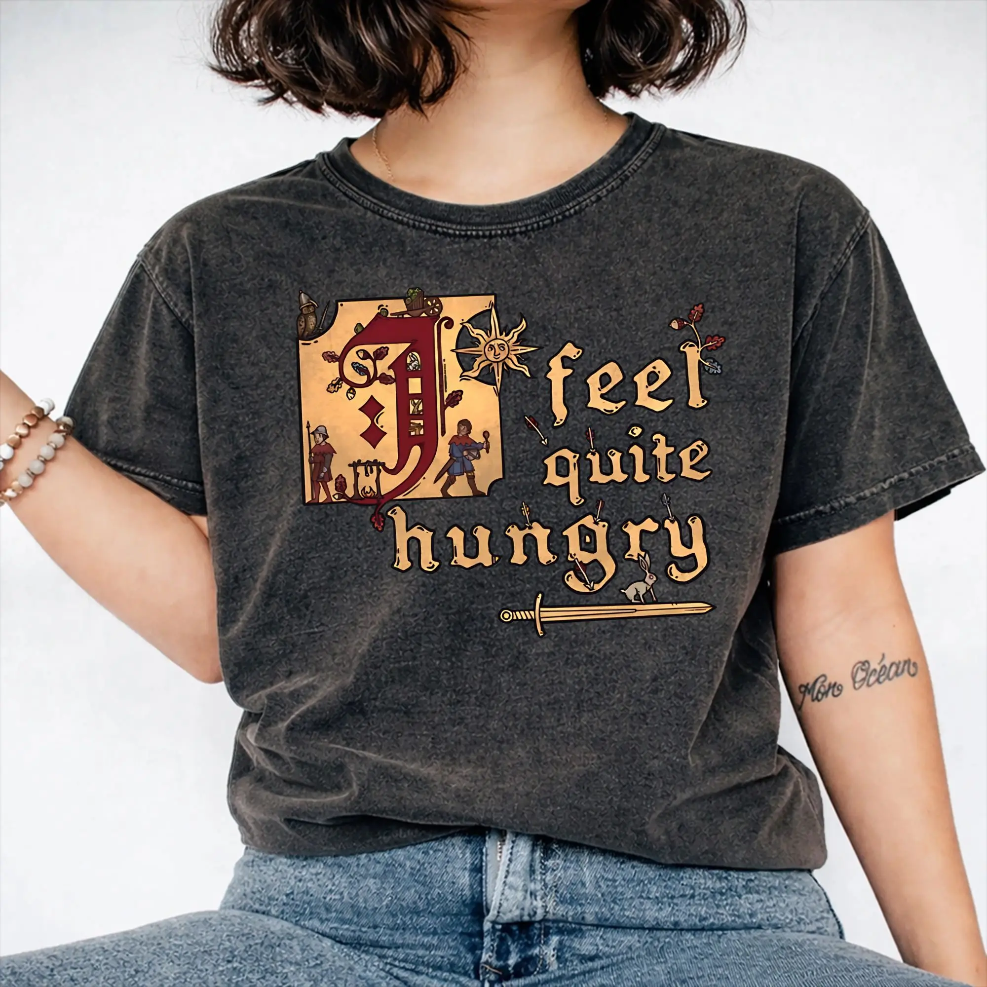 I feel quite hungry Kingdom Come Deliverances kcd Washed T Shirts Streetwear Fashion T-Shirts Men Women Cotton Streetwear